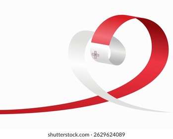 Maltese flag heart shaped ribbon. Vector illustration.