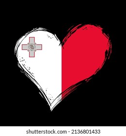 Maltese flag heart-shaped grunge background. Vector illustration.