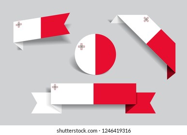 Maltese flag stickers and labels set. Vector illustration.