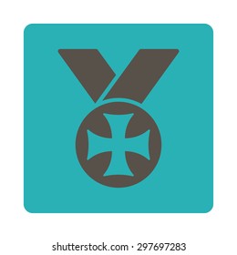 Maltese medal icon from Award Buttons OverColor Set. Icon style is grey and cyan colors, flat rounded square button, white background.