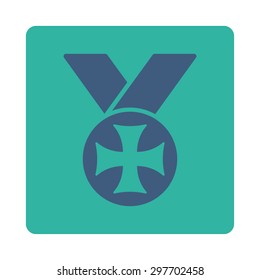 Maltese medal icon from Award Buttons OverColor Set. Icon style is cobalt and cyan colors, flat rounded square button, white background.