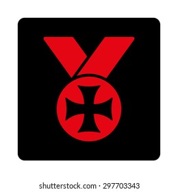 Maltese medal icon from Award Buttons OverColor Set. Icon style is intensive red and black colors, flat rounded square button, white background.