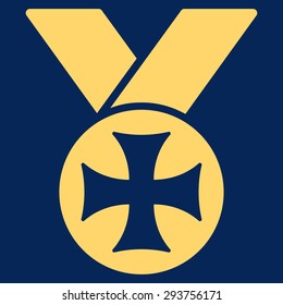Maltese medal icon from Competition & Success Bicolor Icon Set. Vector style: flat symbols, yellow color, rounded angles, blue background.