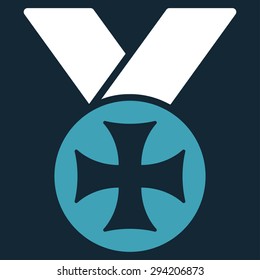 Maltese medal icon from Competition & Success Bicolor Icon Set. Vector style: flat bicolor symbols, blue and white colors, rounded angles, dark blue background.