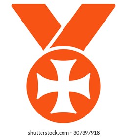 Maltese medal icon. Vector style is flat symbols, orange color, rounded angles, white background.