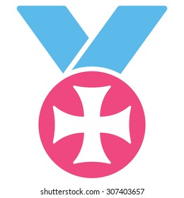 Maltese medal icon. Vector style is flat bicolor symbols, pink and blue colors, rounded angles, white background.