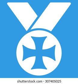 Maltese medal icon. Vector style is flat symbols, white color, rounded angles, blue background.
