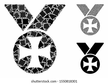 Maltese medal mosaic of tremulant pieces in various sizes and color tints, based on Maltese medal icon. Vector inequal pieces are organized into mosaic.