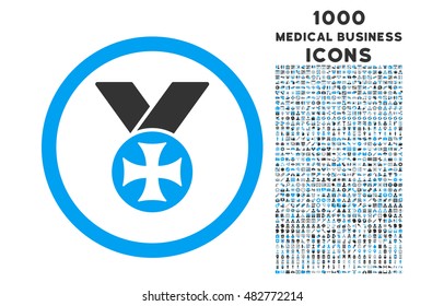 Maltese Medal rounded vector bicolor icon with 1000 medical business icons. Set style is flat pictograms, blue and gray colors, white background.