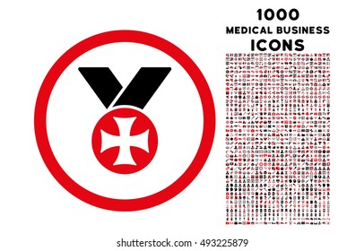 Maltese Medal rounded vector bicolor icon with 1000 medical business icons. Set style is flat pictograms, intensive red and black colors, white background.