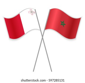 Maltese and Moroccan crossed flags. Malta combined with Morocco isolated on white. Language learning, international business or travel concept.