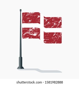 Maltese Order Flag With Scratches Waving On Flagpole With Shadow In Vector