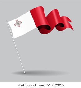 Maltese pin icon wavy flag. Vector illustration.