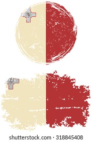 Maltese round and square grunge flags. Vector illustration. Grunge effect can be cleaned easily. 