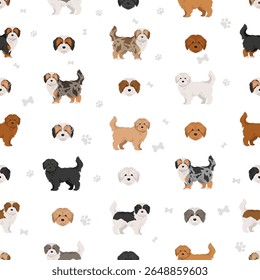 Maltipoo Clipart. Maltese Poodle mix. Diferentes cores de casaco definido.  Ilustração vetorial