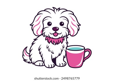 Maltipoo dog drink coffee logo