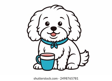 Maltipoo dog drink coffee logo