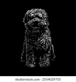 maltipoo hand drawing vector isolated on black background.