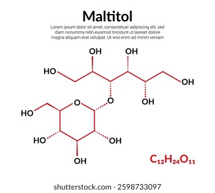 Maltitol, sugar alcohol, molecular structure formula, suitable for education or chemistry science content. Vector illustration