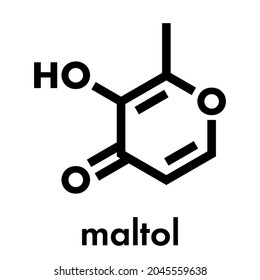 Maltol-Lebensmittelzusatzstoff-Molekül (E636). Skelettformel.