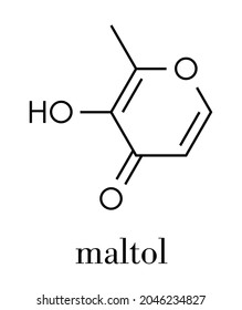Maltol-Lebensmittelzusatzstoff-Molekül (E636). Skelettformel.