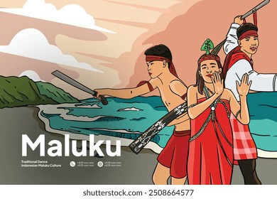 Ilustração de Maluku para o layout do cartaz do turismo