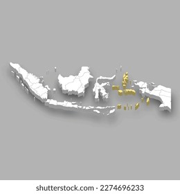 Maluku Islands region location within Indonesia 3d isometric map