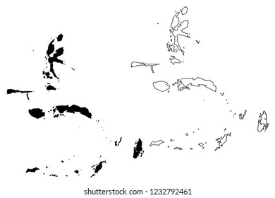Maluku Islands (Subdivisions of Indonesia, Provinces of Indonesia) map vector illustration, scribble sketch Moluccas (Spice Islands, Maluku, North Maluku) map