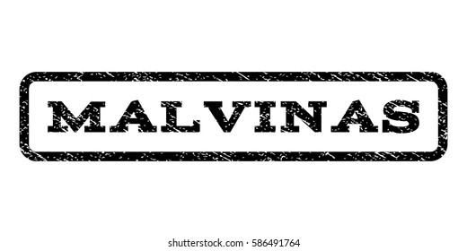 Malvinas watermark stamp. Text tag inside rounded rectangle with grunge design style. Rubber seal stamp with dirty texture. Vector black ink imprint on a white background.