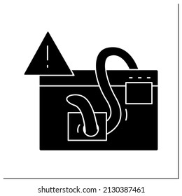 Malware alert glyph icon. Webpage, site malware worm injection antivirus warning. Internet security, virus threat and personal data protection.Filled flat sign. Isolated silhouette vector illustration