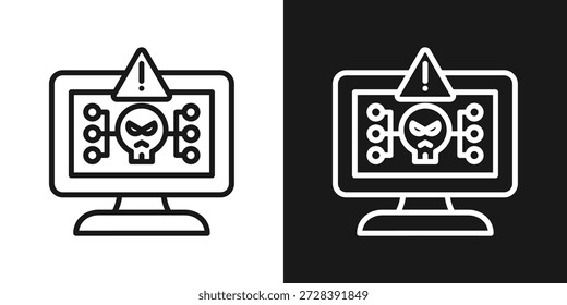 Icono De Alerta De Malware En Estilo De Línea En Blanco Y Negro