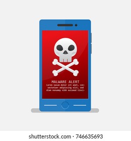 Malware alert notification on smartphone vector illustration.