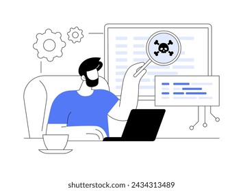 Malware analyst isolated cartoon vector illustrations. Professional malware analyst examines computer viruses, IT technology, cybersecurity industry, stopping internet attacks vector cartoon.