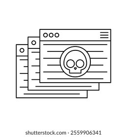 Malware Attack Outline Icon with black color palette in outline style. perfect for designs with a theme of cyber security and internet and device protection software
