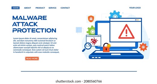 malware attack Protection solution landing page template Vector