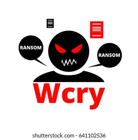 malware attack. ransom malware name is wanna cry. cyber virus. vector icon