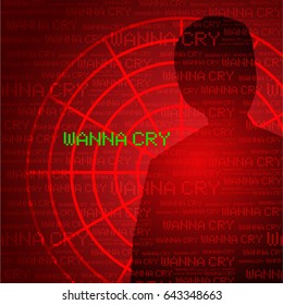 malware attack. ransom malware name is wanna cry. vector illustration.