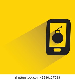 malware bomb in smartphone with shadow on yellow background
