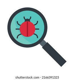 malware bug with magnifier icon flat