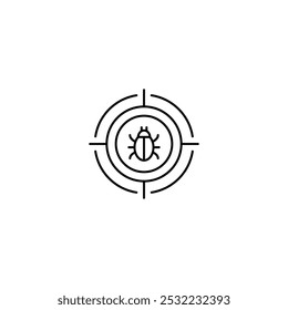 Malware bug target icon. Simple outline style. Network vulnerability, virus, malware, ransomware, fraud, spam, phishing, scam, hacker attack, IT security concept. Thin line symbol.
