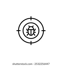 Malware bug target icon. Simple outline style. Network vulnerability, virus, malware, ransomware, fraud, spam, phishing, scam, hacker attack, IT security concept. Thin line symbol.