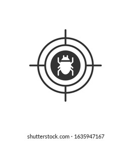 Malware bug in target vector icon. Network Vulnerability - Virus