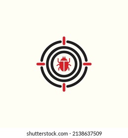 Malware bug in target vector icon. Network Vulnerability - Virus, Malware, Ransomware, Fraud, Spam, Phishing, Email Scam, Hacker Attack - IT Security Concept Design. EPS 10