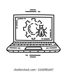Malware Computer Part of Computer Software and Hardware Hand Drawn Icon Set Vector.