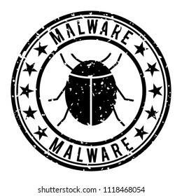 Malware in computer, stamp with a bug, virus