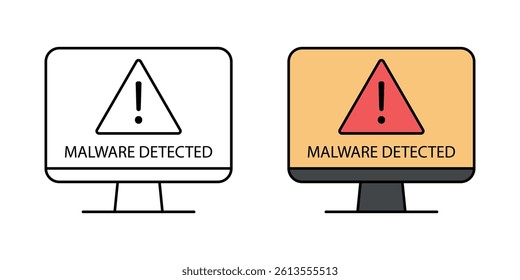 Malware detected alert - Red warning popup with danger exclamation mark for cybersecurity interfaces, antivirus software and threat notifications.