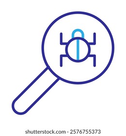 Malware Detection Icon – Magnifying Glass with Bug Representing Threat Identification
