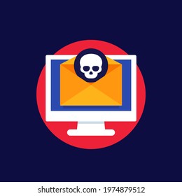 malware, email with computer virus icon