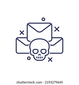 malware, correos electrónicos con un icono de línea de virus, vector