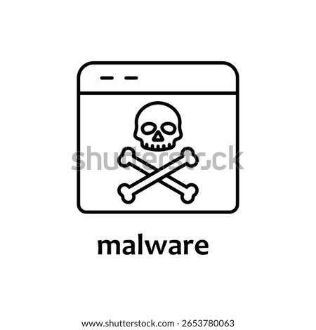 Malware icon featuring a skull and crossbones on a webpage. Suitable for cybersecurity, tech, internet security, malware protection concepts.